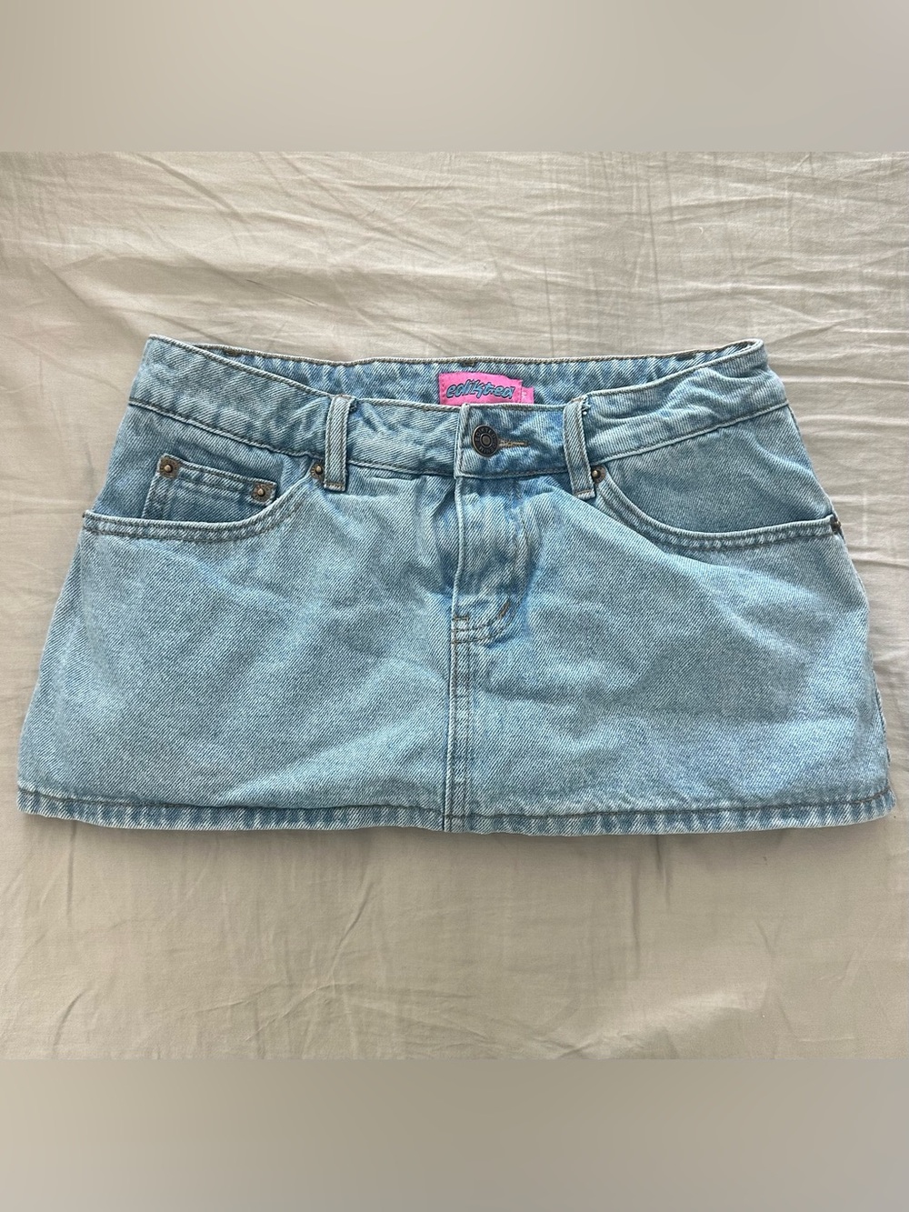 Edikted Camelia Denim Micro Mini Skort Skirt Light Blue Size XS Cotton